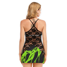 Load image into Gallery viewer, Electric Green Slime Black Lace Cami Dress